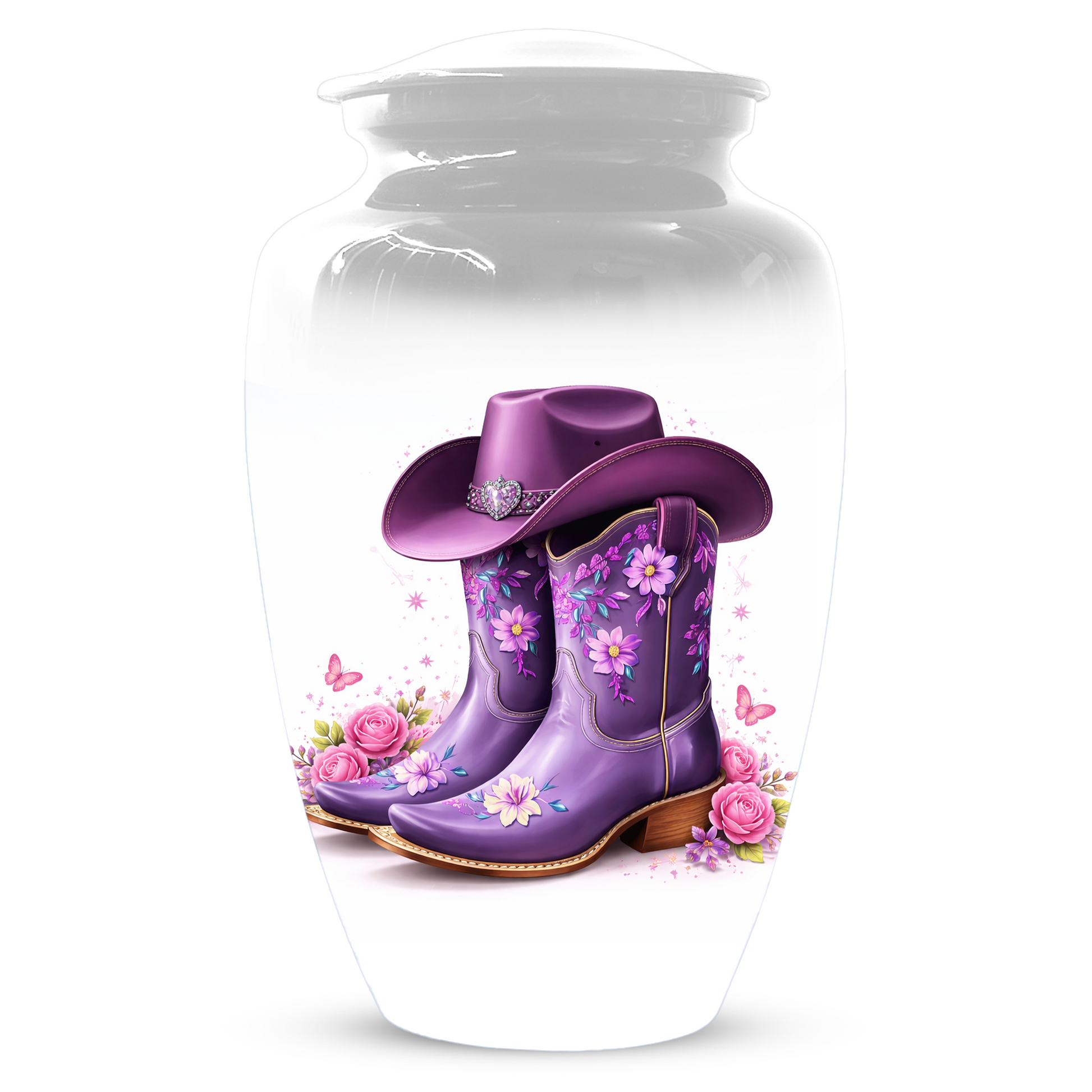 Personalized Cowgirl Cremation Urn for Mom | Purple Cowboy Boots Memorial Urn for Human Ashes
