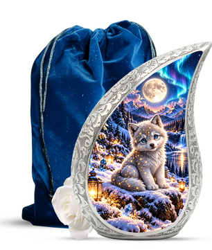 Wolf Urn for Ashes, Husky Puppy Aluminum Cremation Urn