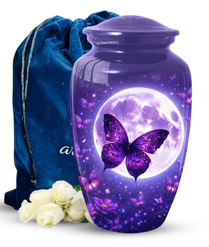 Purple Moon Butterfly Large  Urn for Mom | Butterfly Cremation Urn for Ashes