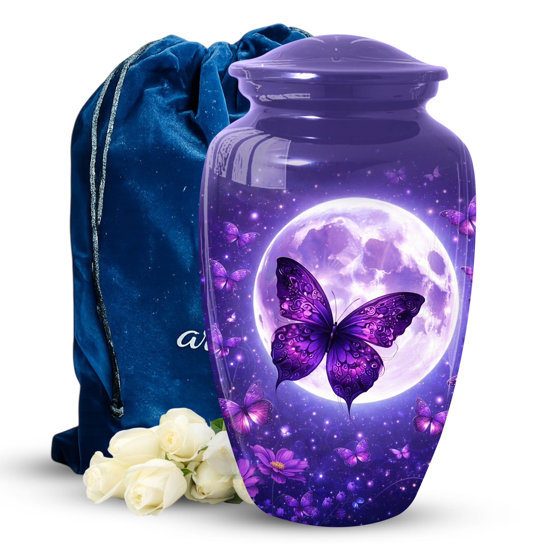 Purple Moon Butterfly Large  Urn for Mom | Butterfly Cremation Urn for Ashes