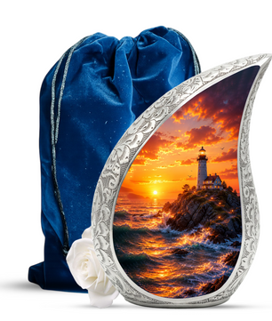 Ocean Sunset Lighthouse Cremation Urn for Human Ashes – Adult Memorial Urn for Dad, Father, Men & Loved Ones
