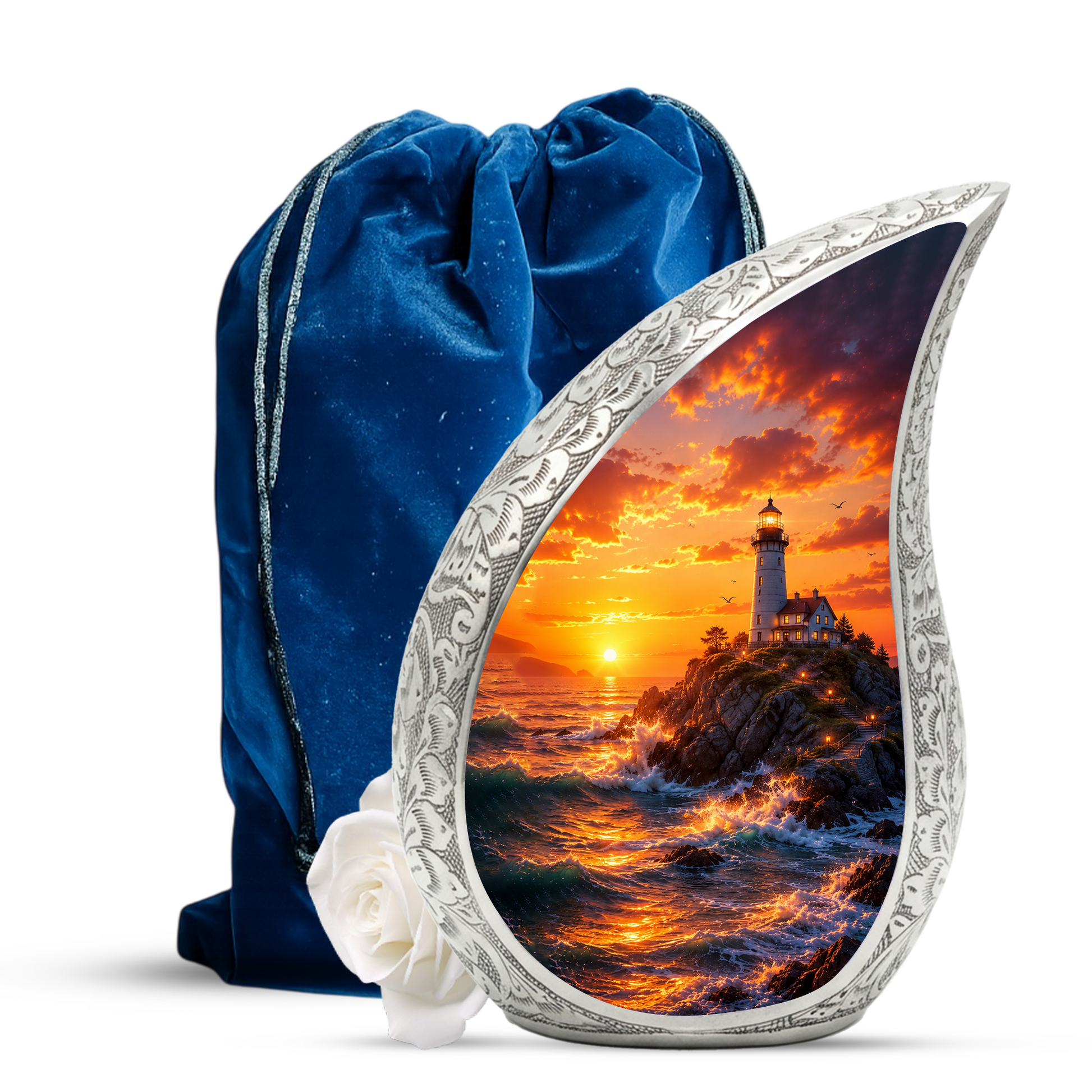 Ocean Sunset Lighthouse Cremation Urn for Human Ashes – Adult Memorial Urn for Dad, Father, Men & Loved Ones