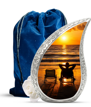 Beach Sunset Urn for Human Ashes | Ocean Sunset Cremation Urn & Beach Themed Memorial Urn