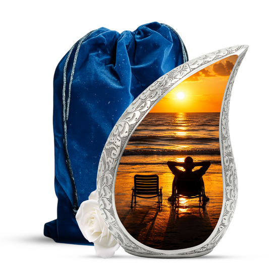 Beach Sunset Urn for Human Ashes | Ocean Sunset Cremation Urn & Beach Themed Memorial Urn