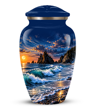 Personalized Adult Cremation Urn for Ashes, Custom Memorial Urn, Ocean Waves and Sunset Design