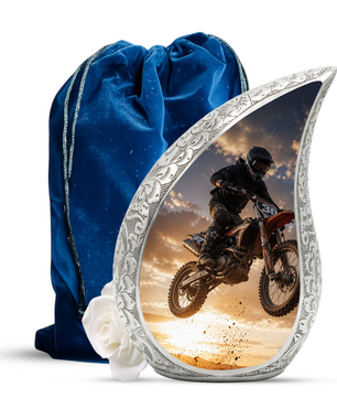 Motorcycle Rider Urn for Dad | Adult Male Cremation Urn for Ashes | Motorcycle Memorial Urn for Men