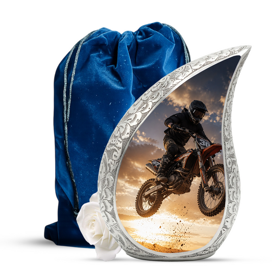 Motorcycle Rider Urn for Dad | Adult Male Cremation Urn for Ashes | Motorcycle Memorial Urn for Men