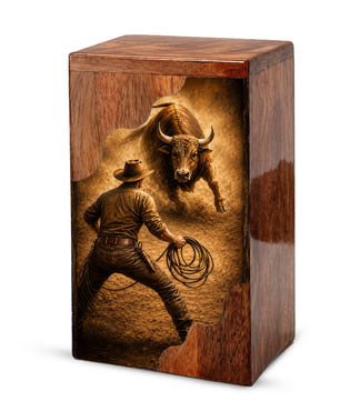 Western Cowboy Cremation Urn – Wooden Urn for Human Ashes