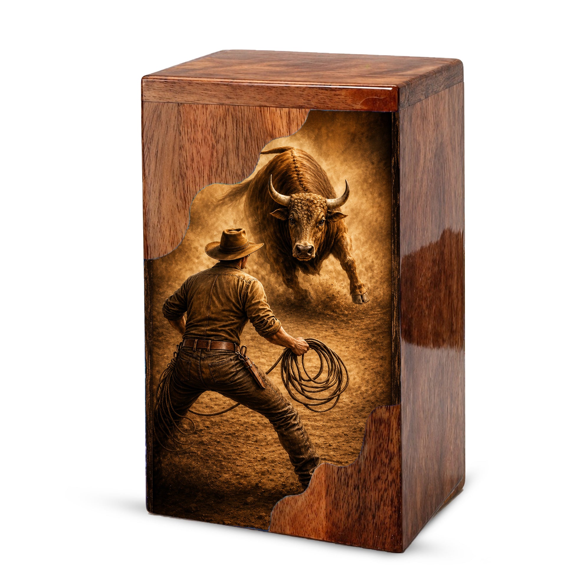 Western Cowboy Cremation Urn – Wooden Urn for Human Ashes