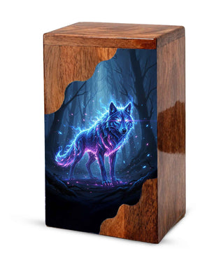 Wooden Cremation Urn – Spirit Wolf Memorial Urn | Custom Wooden Memorial Urn for Dad
