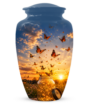 Orange Butterfly Memorial Urn For Mom - Sunset Memorial Keepsake Urn For Ashes