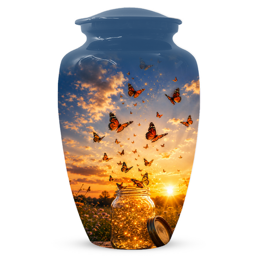 Orange Butterfly Memorial Urn For Mom - Sunset Memorial Keepsake Urn For Ashes