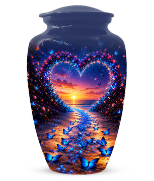 Blue Butterfly Cremation Urn for Ashes - Heart Beach Sunset Keepsake Urns