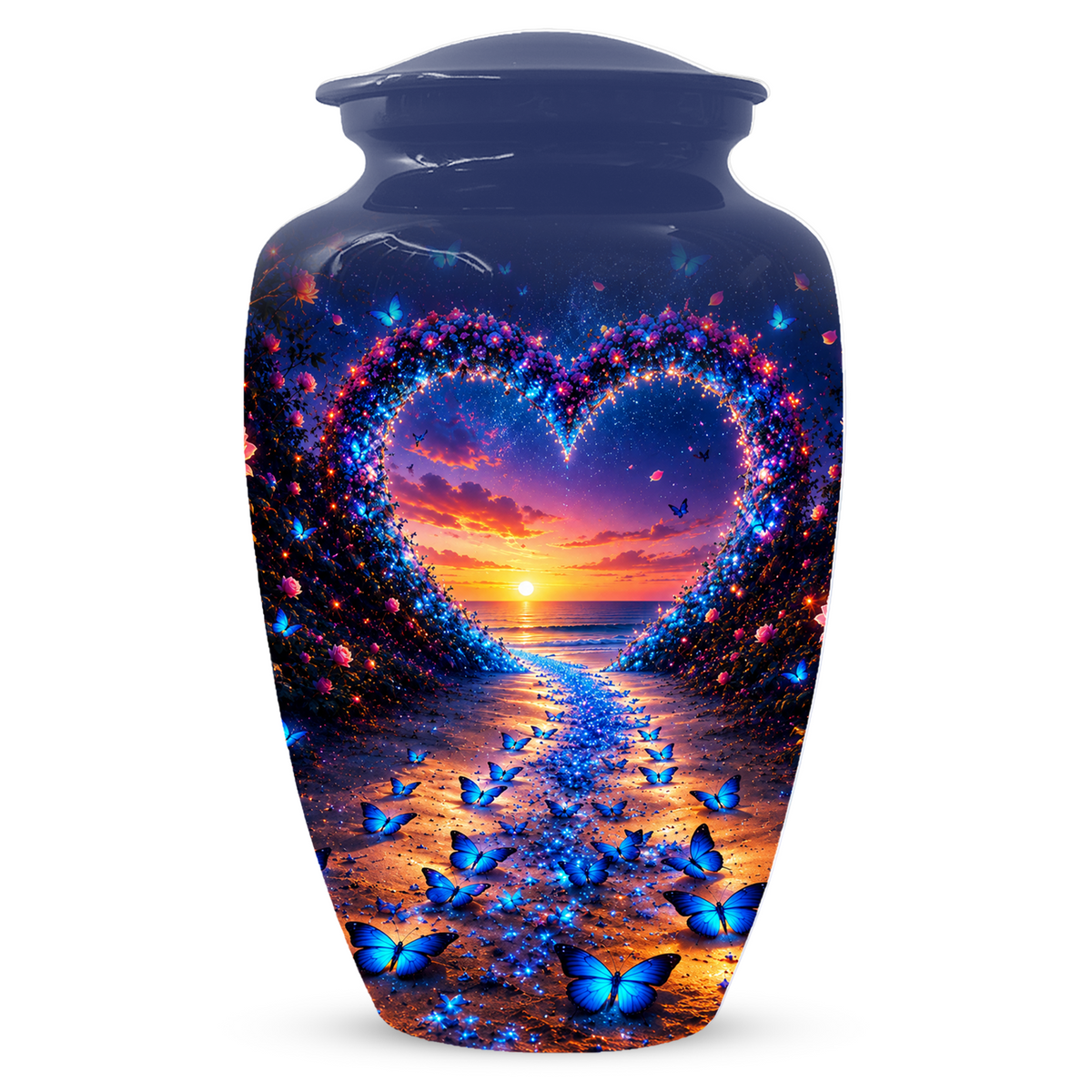 Blue Butterfly Cremation Urn for Ashes - Heart Beach Sunset Keepsake Urns