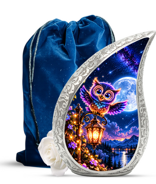 Owl Urn for Ashes, Colorful Owl Cremation Urn with Moon