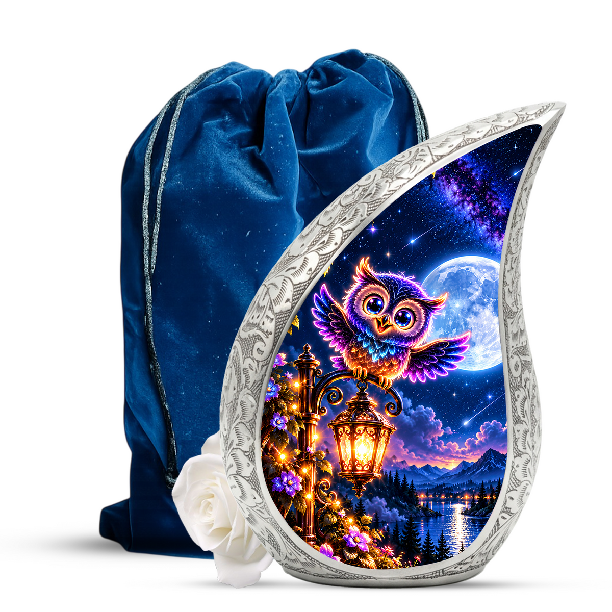 Owl Urn for Ashes, Colorful Owl Cremation Urn with Moon