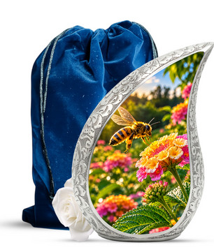 Honey Bee Cremation Urn for Adult Ashes, Bee and Flower Memorial Urn