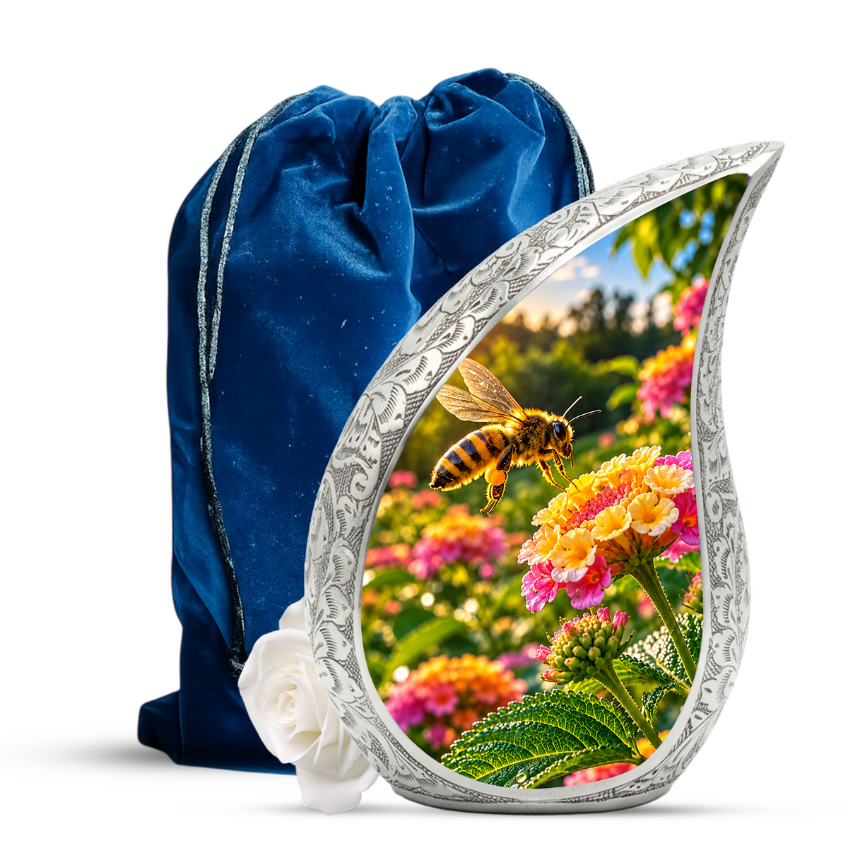 Honey Bee Cremation Urn for Adult Ashes, Bee and Flower Memorial Urn