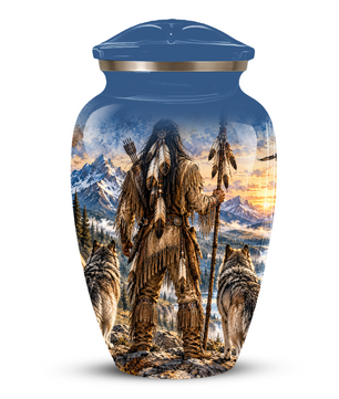 Adult Cremation Urn for Ashes | Personalized Adult Urn | Handmade Memorial Urn with Mountain & Wolf Design