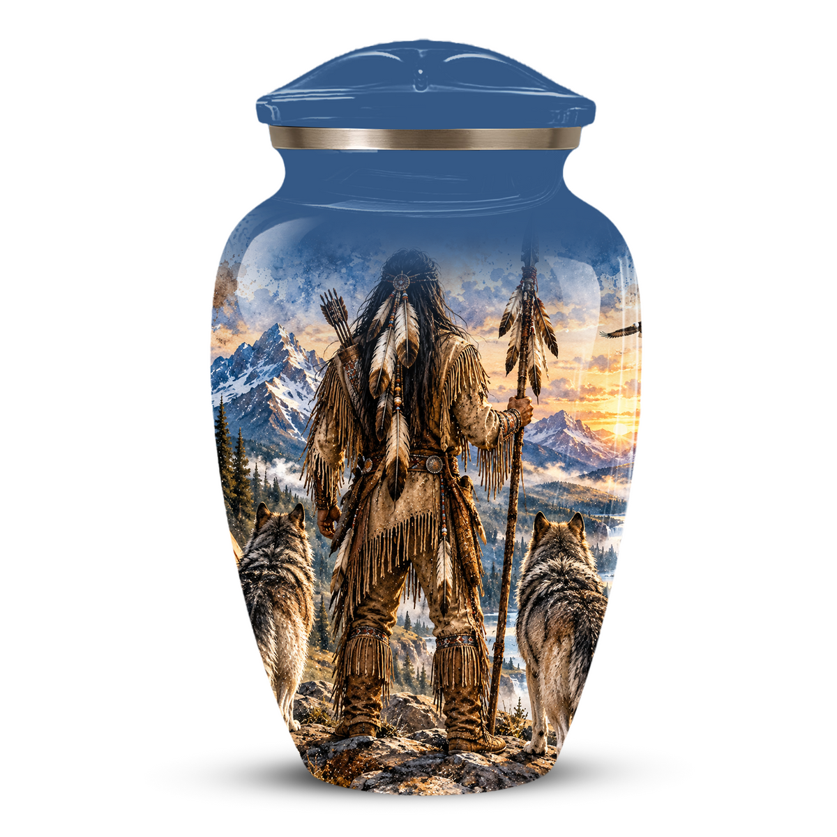 Adult Cremation Urn for Ashes | Personalized Adult Urn | Handmade Memorial Urn with Mountain & Wolf Design