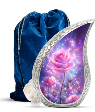 Pink Rose Memorial Urn for Mom, Floral Cremation Urn for Ashes