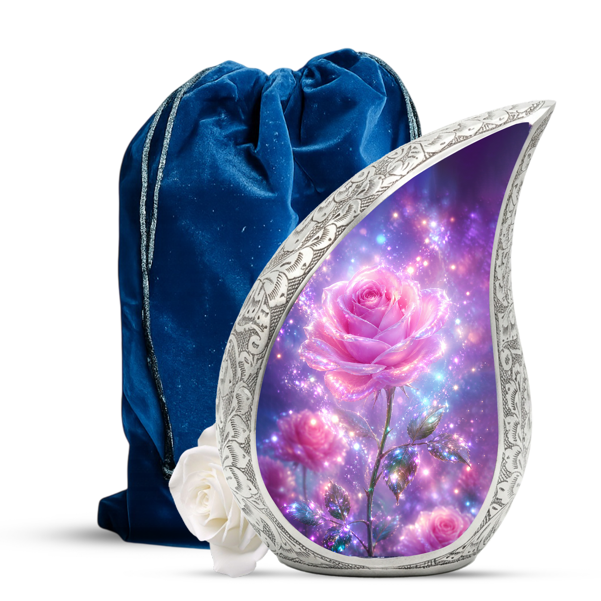 Pink Rose Memorial Urn for Mom, Floral Cremation Urn for Ashes