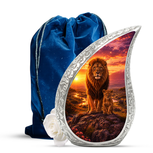 Lion Sunset Urn for Human Ashes | Adult Cremation Urn for Ashes