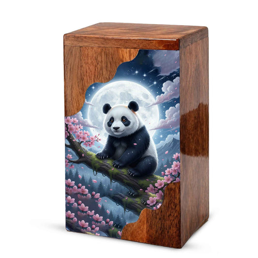 Wooden Cremation Urn – Moonlit Panda Memorial Urn | Custom Memorial Urn for Mom, Dad & Loved Ones