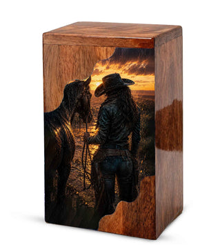 Western Horse Wooden Cremation Urn for Mom – Custom Memorial Urn for Human Ashes