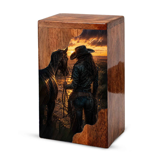 Western Horse Wooden Cremation Urn for Mom – Custom Memorial Urn for Human Ashes