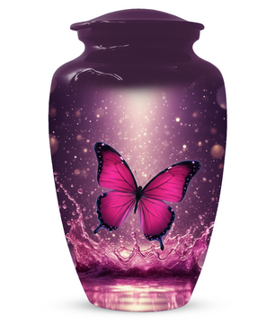 Personalized Pink Butterfly Cremation Urn for Ashes | Memorial Urn for Mom