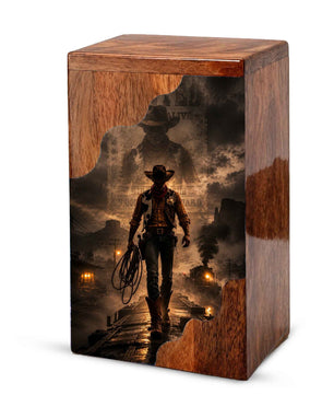 Cowboy Wooden Cremation Urn for Human Ashes | Personalized Western Memorial Urn