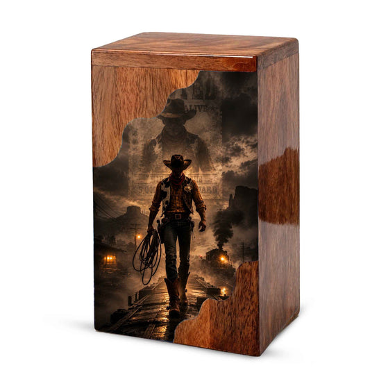Cowboy Wooden Cremation Urn for Human Ashes | Personalized Western Memorial Urn