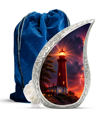 Orange Lighthouse Thunder Urn for Human Ashes | Adult Cremation Urn for Men & Women