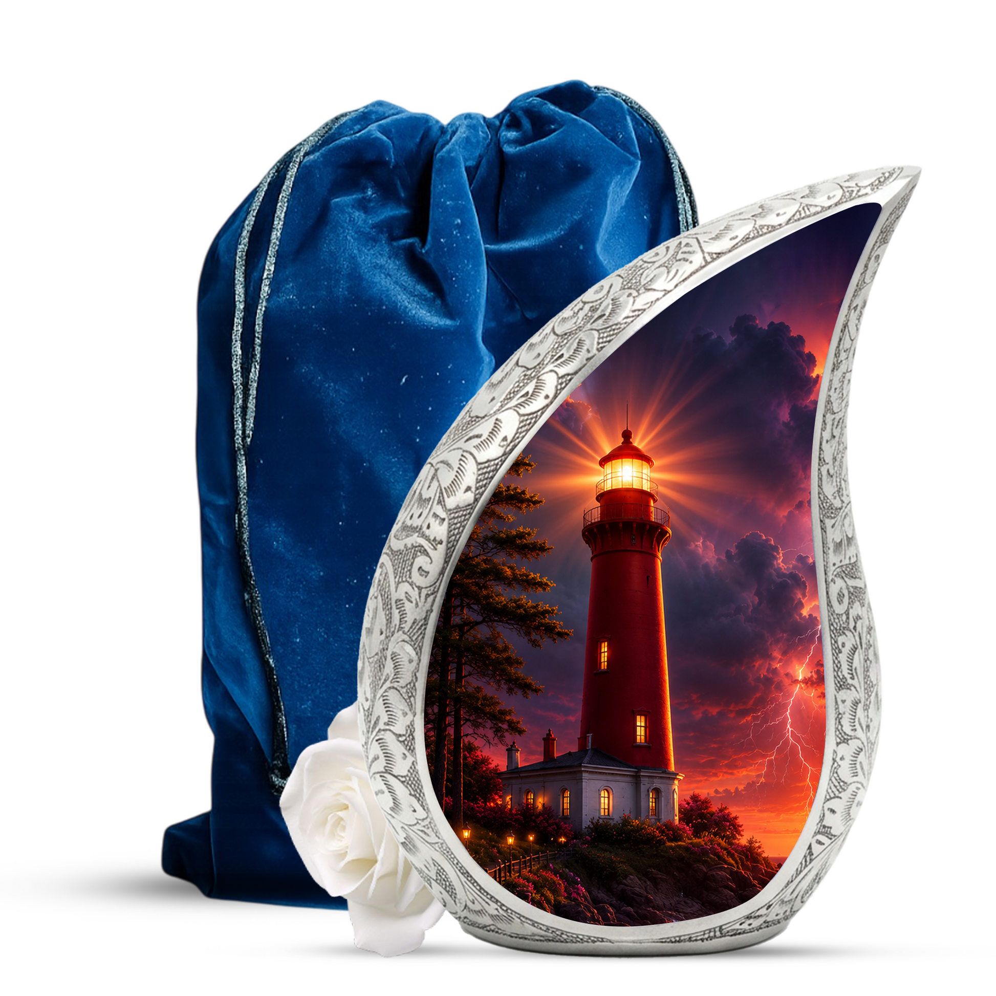 Orange Lighthouse Thunder Urn for Human Ashes | Adult Cremation Urn for Men & Women