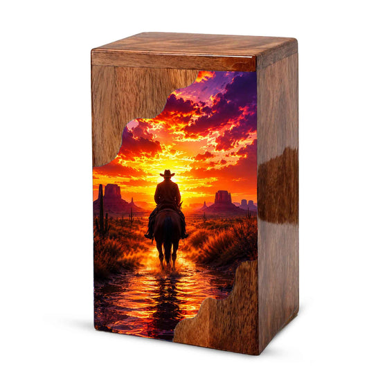 Cowboy Wooden Cremation Urn for Dad | Western Horse Memorial Urn