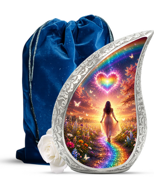 Women Rainbow Heart Urn for Human Ashes – Beautiful Colorful Cremation Urn for Mom