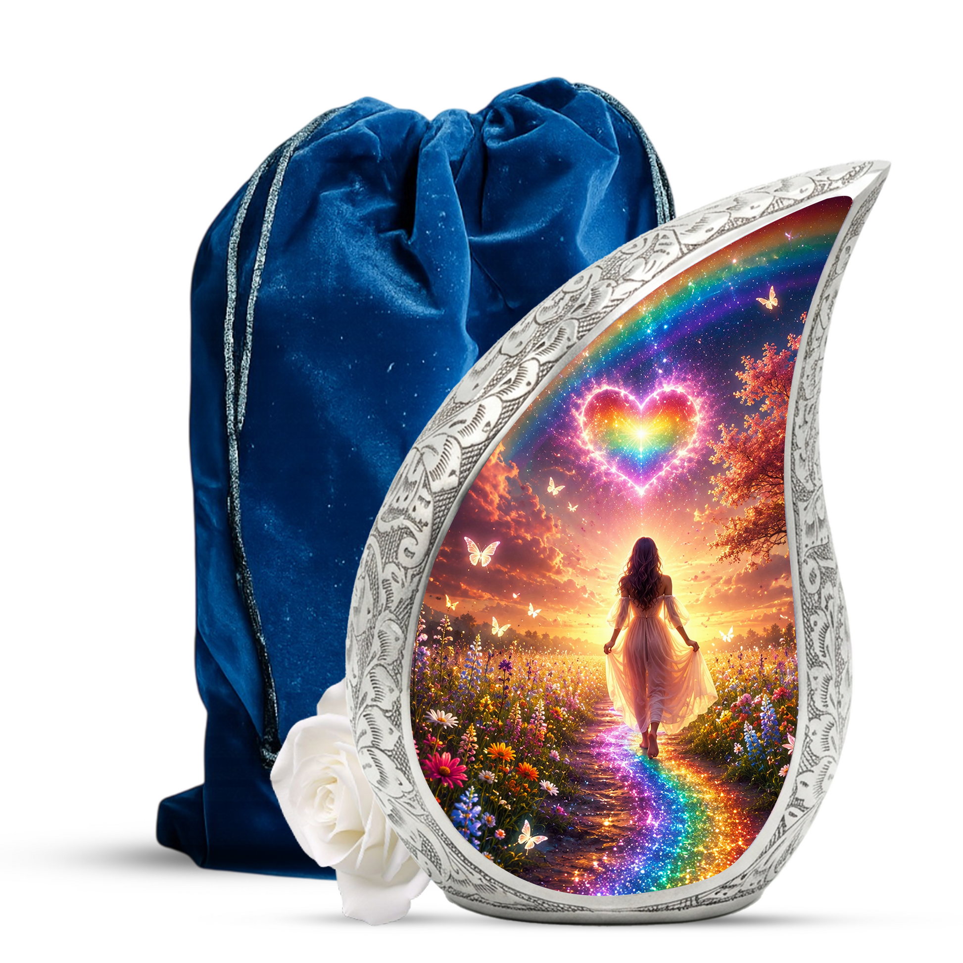 Women Rainbow Heart Urn for Human Ashes – Beautiful Colorful Cremation Urn for Mom