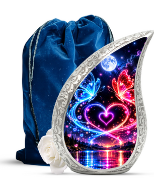 Heart Butterfly Urn for Human Ashes, Adult Cremation Urn with Glowing Butterflies