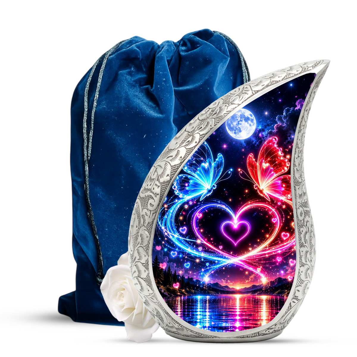 Heart Butterfly Urn for Human Ashes, Adult Cremation Urn with Glowing Butterflies