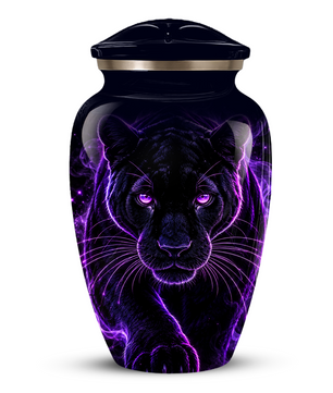 Black Panther Cremation Urn for Ashes | Personalized Panther Memorial Urn | Purple Panther Adult Urn