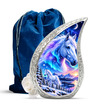 White Horse Cremation Urn for Ashes, Fantasy Horse Adult Memorial Urn