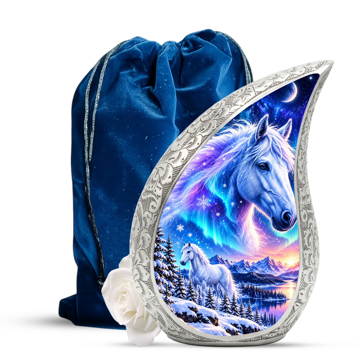 White Horse Cremation Urn for Ashes, Fantasy Horse Adult Memorial Urn