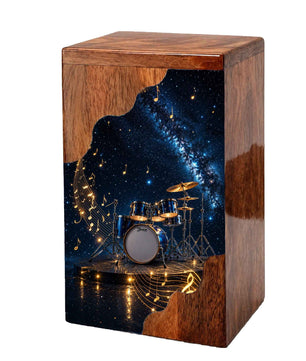 Music Memorial Wooden Cremation Urn – Drum Set Memorial Urn