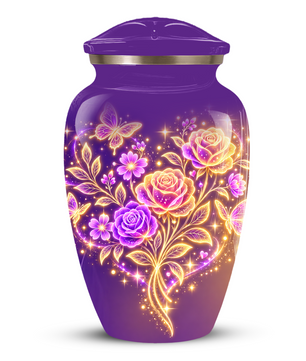 Purple Rose & Butterfly Cremation Urn for Ashes | Personalized Floral Memorial Urn | Handmade Adult Urn for Human Ashes