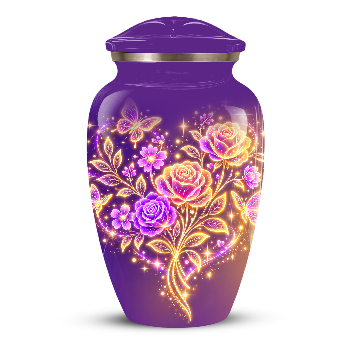 Purple Rose & Butterfly Cremation Urn for Ashes | Personalized Floral Memorial Urn | Handmade Adult Urn for Human Ashes