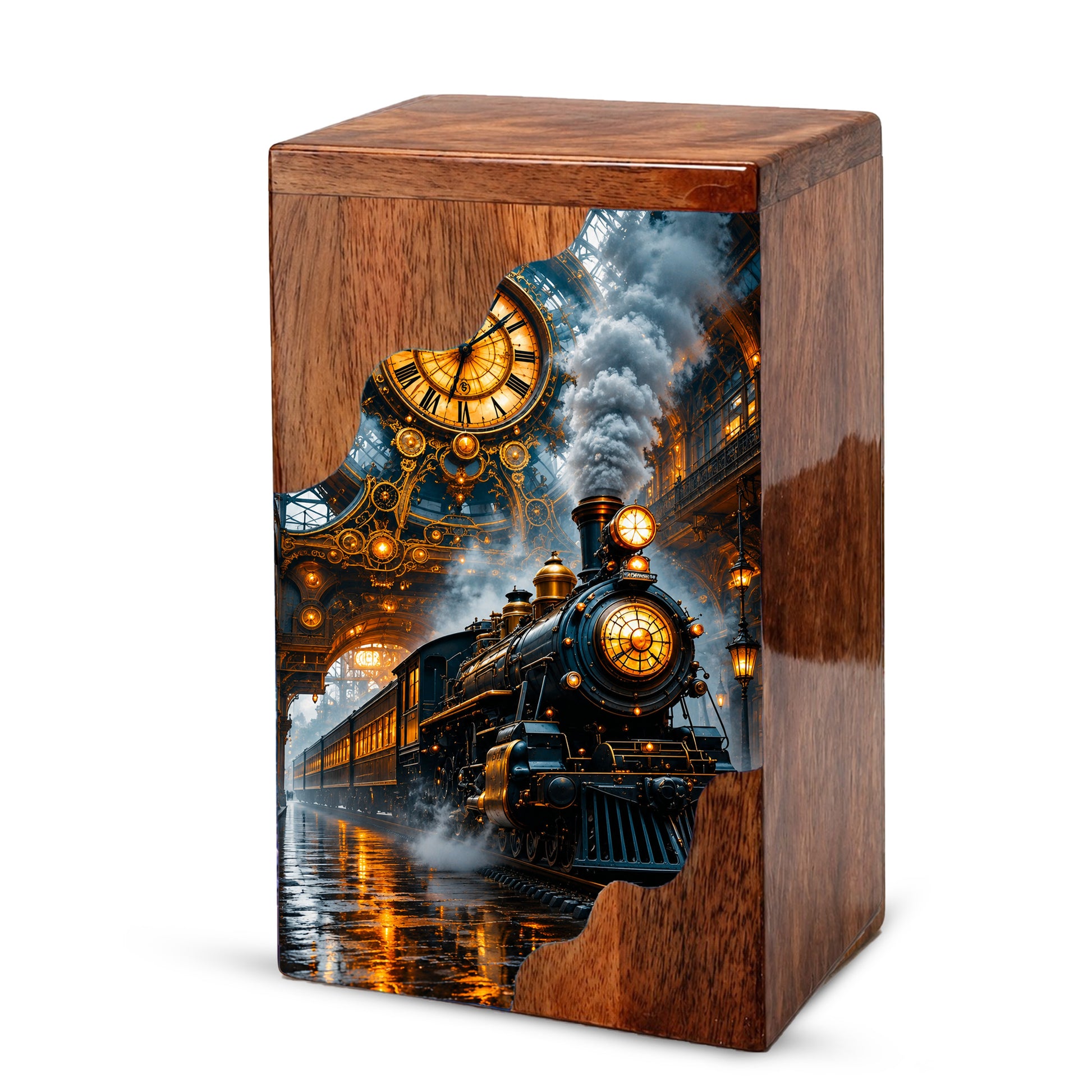 Steam Train Wooden Cremation Urn – Wooden Urn for Human Ashes