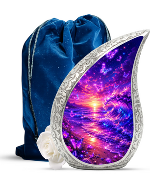 Butterfly Beach Cremation Urn for Adult Ashes | Beautiful Ocean Wave & Sunset Memorial Urn