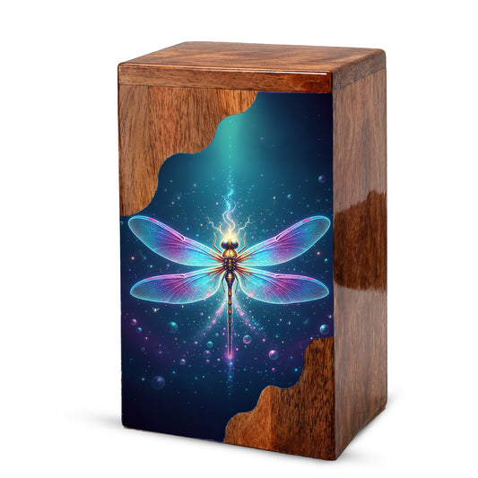 Dragonfly Wooden Cremation Urn – Radiant Butterfly Inspired Memorial Wooden Urn for Human Ashes