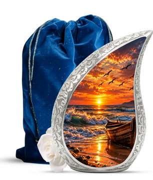 Ocean Sunset Cremation Urn for Adult Ashes, Beach Memorial keepsake Urn
